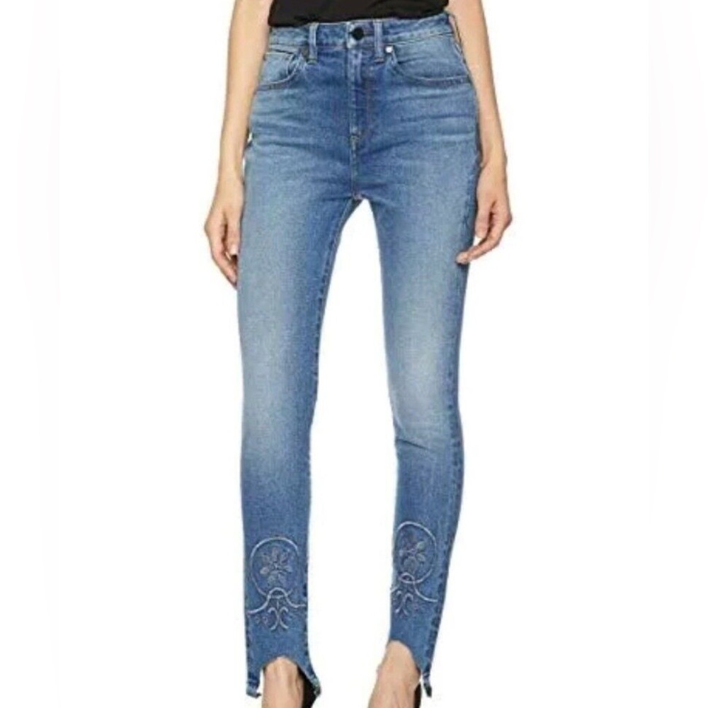 NWT AG HALE Piper High Waist Skinny Cut Hem Embroidered Jean Size 27